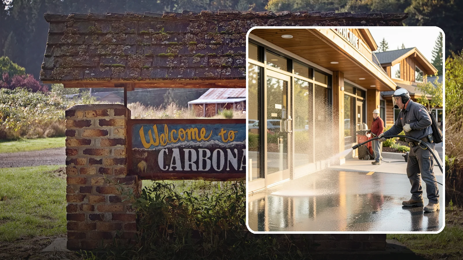 Retail Center Cleaning in Carbonado, Pierce County, WA - Comprehensive exterior cleaning for shopping centers covering storefronts, common walkways, and parking areas that draw shoppers...
