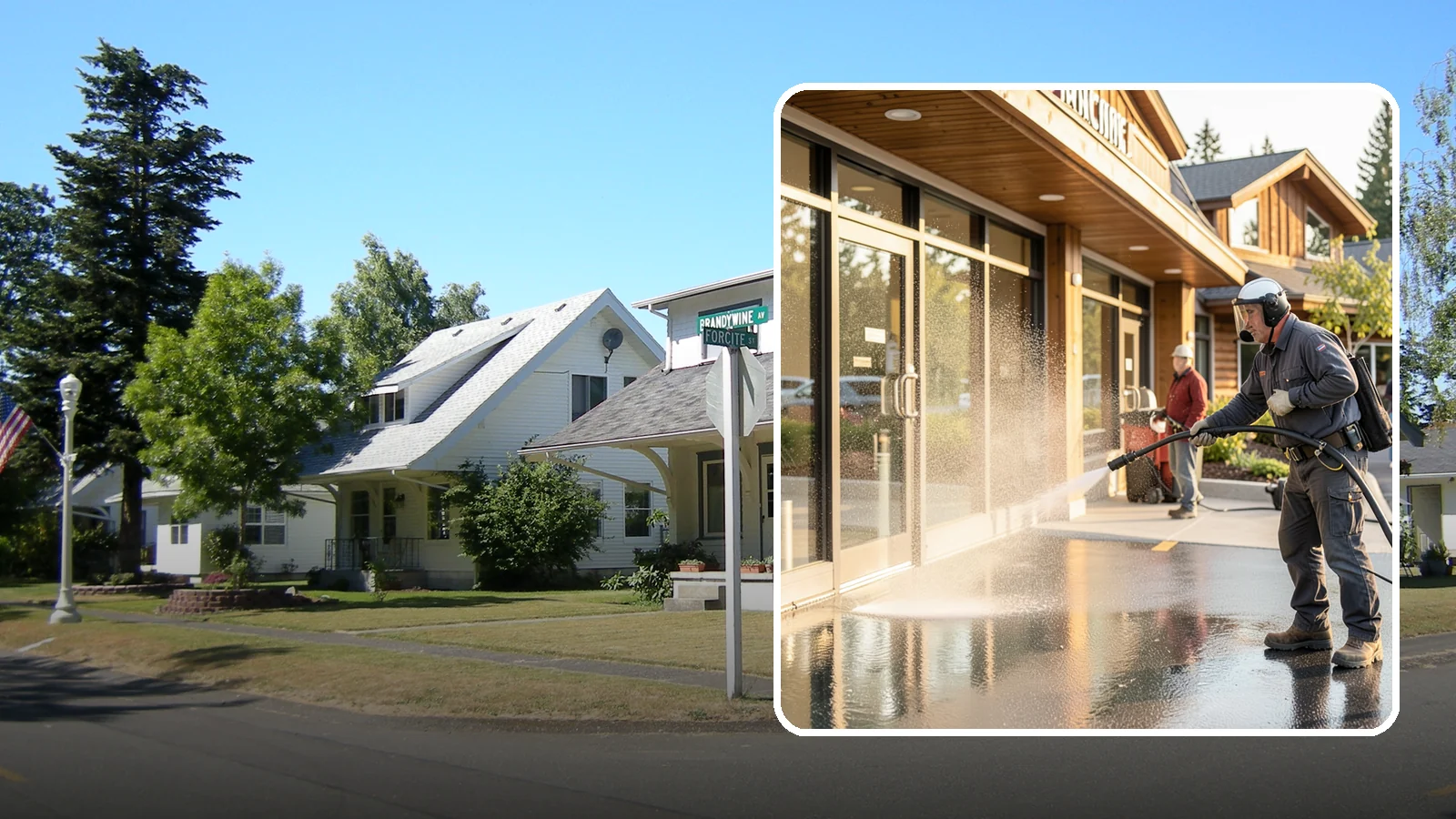 Retail Center Cleaning in DuPont, Pierce County, WA - Comprehensive exterior cleaning for shopping centers covering storefronts, common walkways, and parking areas that draw shoppers...