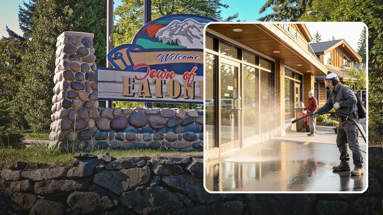 Retail Center Cleaning in Eatonville, Pierce County, WA - Comprehensive exterior cleaning for shopping centers covering storefronts, common walkways, and parking areas that draw shoppers...