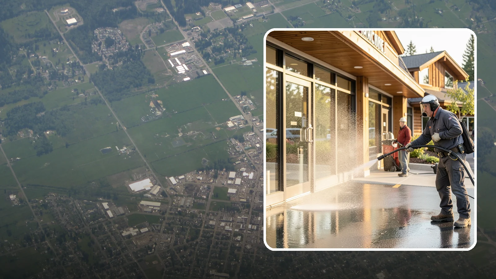 Retail Center Cleaning in Enumclaw, King County, WA - Comprehensive exterior cleaning for shopping centers covering storefronts, common walkways, and parking areas that draw shoppers...