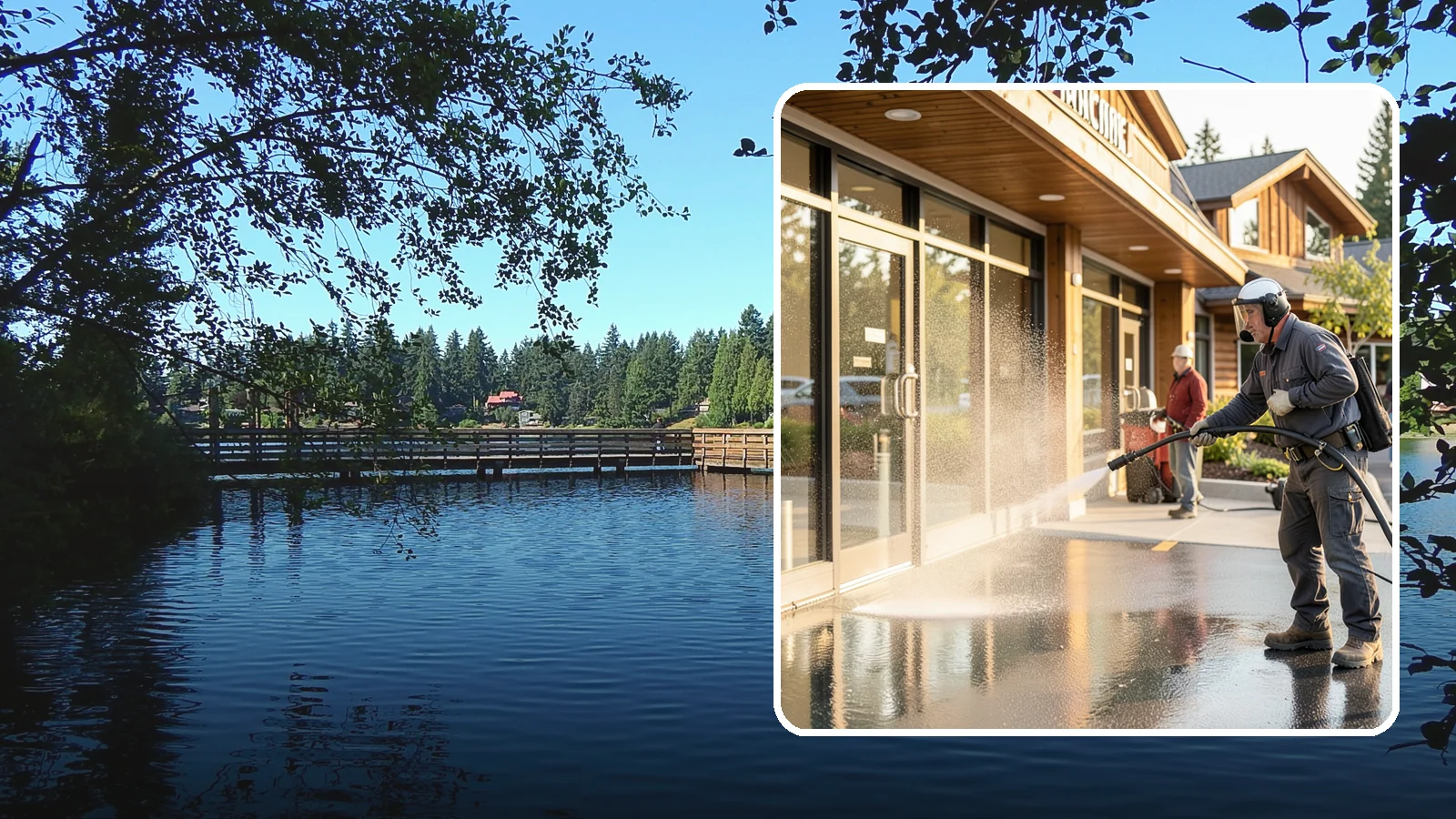 Retail Center Cleaning in Federal Way, King County, WA - Comprehensive exterior cleaning for shopping centers covering storefronts, common walkways, and parking areas that draw shoppers...
