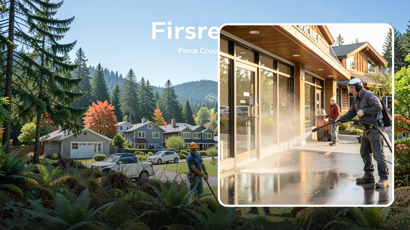 Retail Center Cleaning in Fircrest, Pierce County, WA - Comprehensive exterior cleaning for shopping centers covering storefronts, common walkways, and parking areas that draw shoppers...