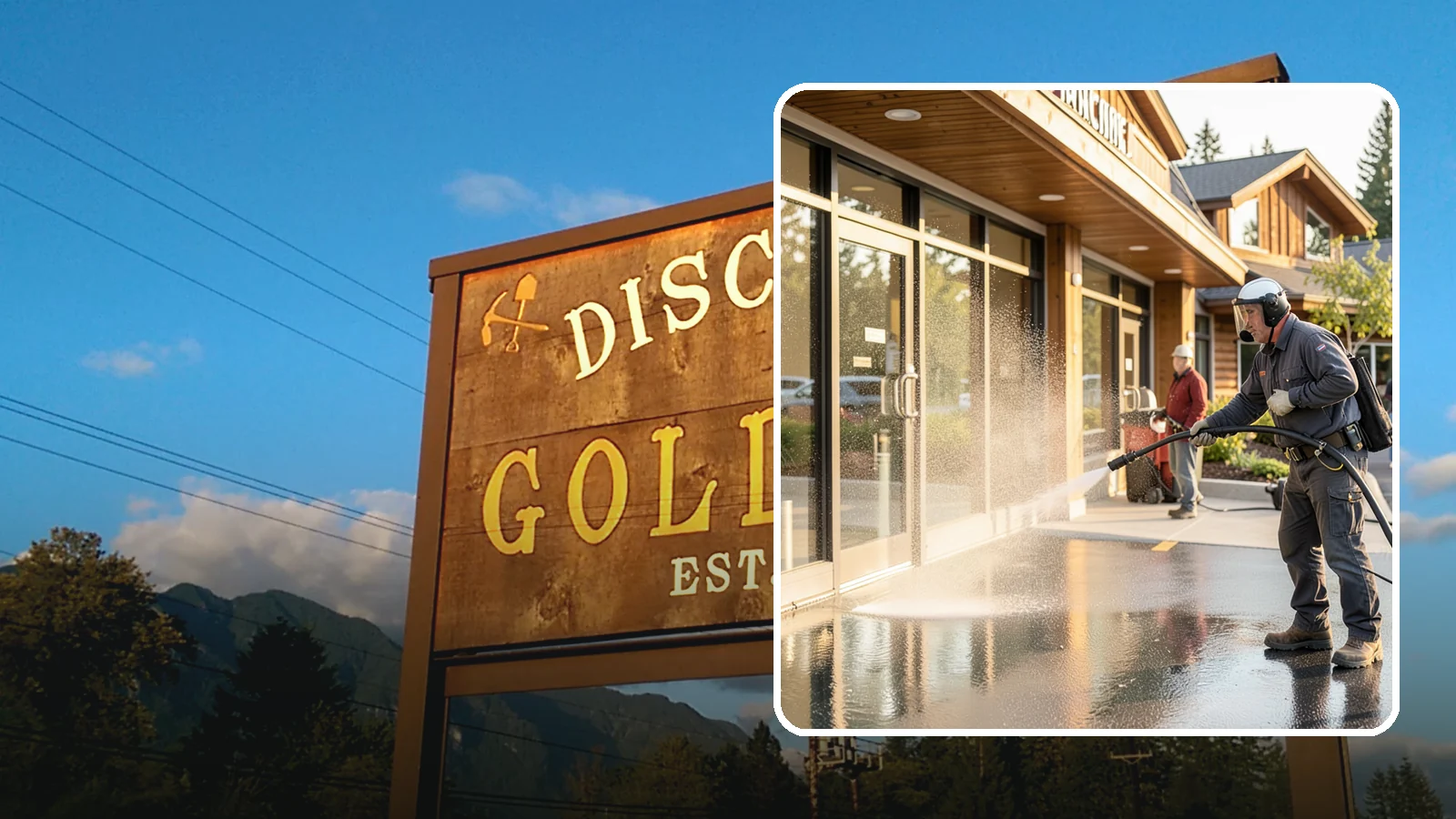 Retail Center Cleaning in Gold Bar, Snohomish County, WA - Comprehensive exterior cleaning for shopping centers covering storefronts, common walkways, and parking areas that draw shoppers...