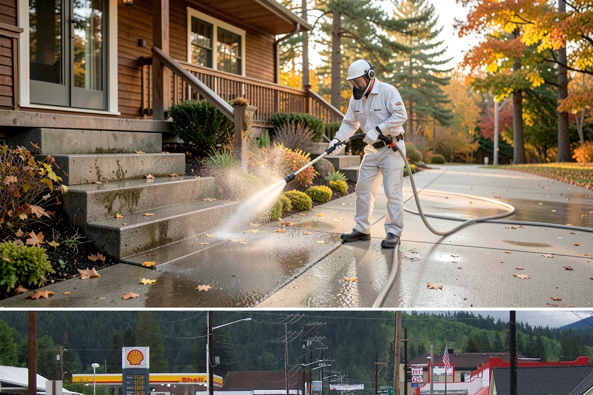 Retail Center Cleaning in Granite Falls, Snohomish County, WA - A spring refresh followed by pre-holiday cleaning in late fall keeps a retail center looking its best through peak shopping...