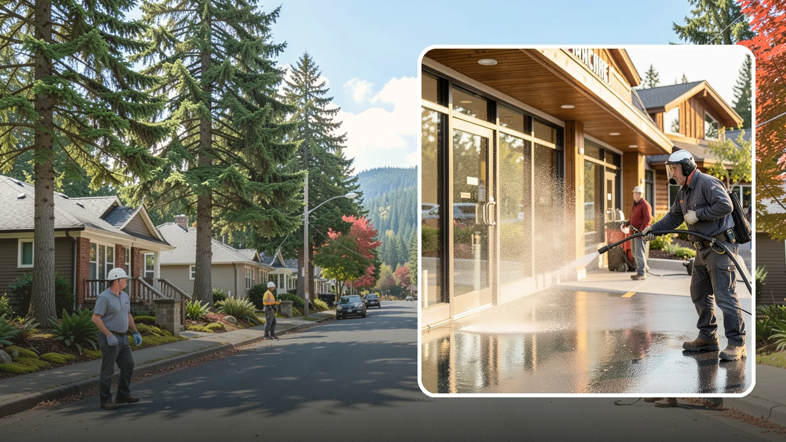 Retail Center Cleaning in Hunts Point, King County, WA - Comprehensive exterior cleaning for shopping centers covering storefronts, common walkways, and parking areas that draw shoppers...