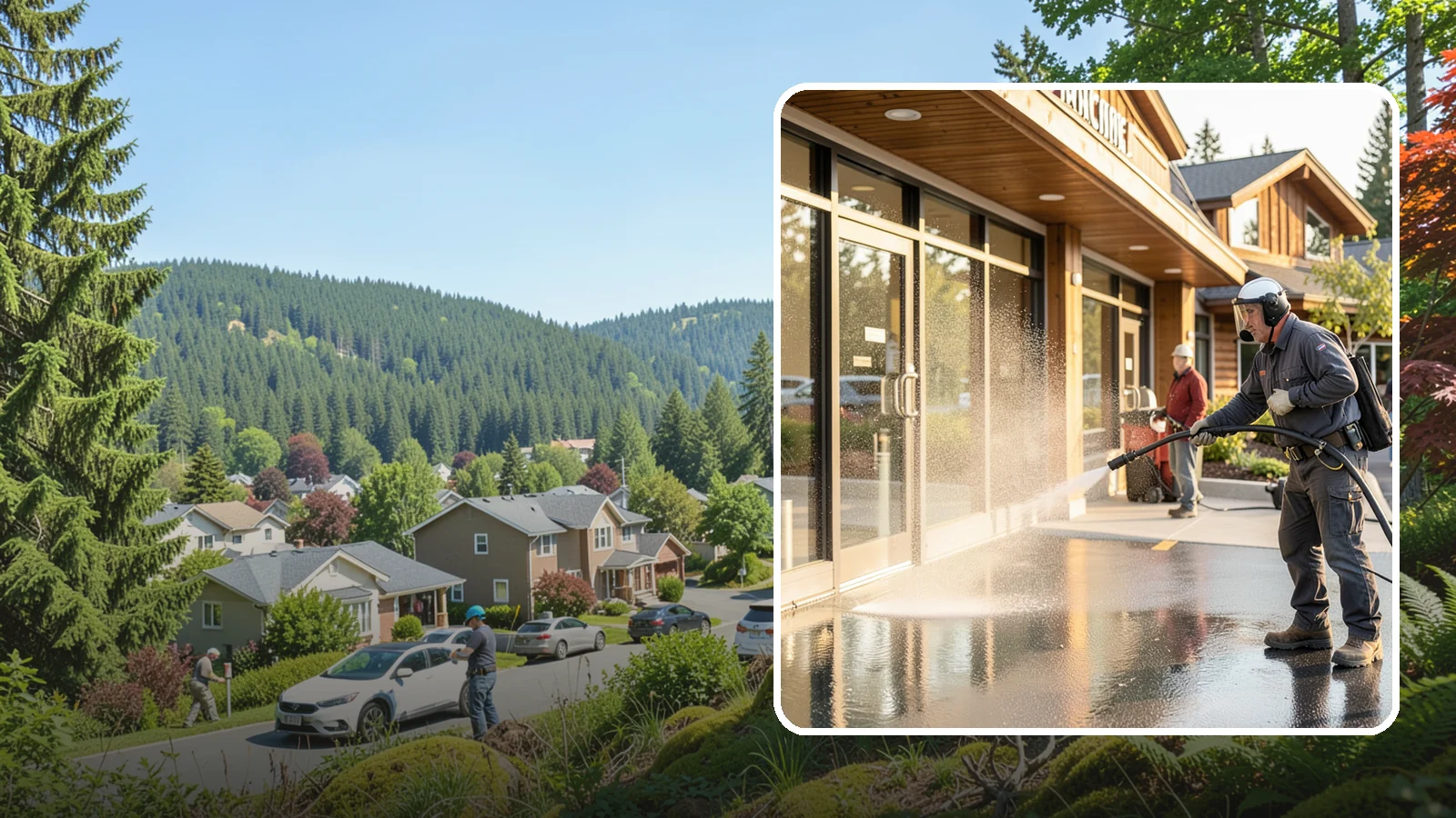 Retail Center Cleaning in Index, Snohomish County, WA - Comprehensive exterior cleaning for shopping centers covering storefronts, common walkways, and parking areas that draw shoppers...