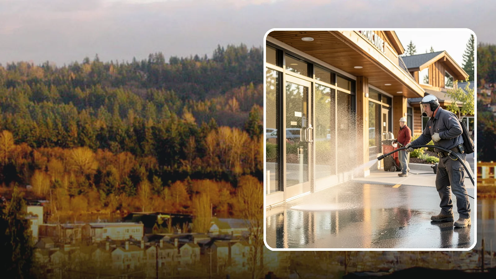Retail Center Cleaning in Kenmore, King County, WA - Comprehensive exterior cleaning for shopping centers covering storefronts, common walkways, and parking areas that draw shoppers...