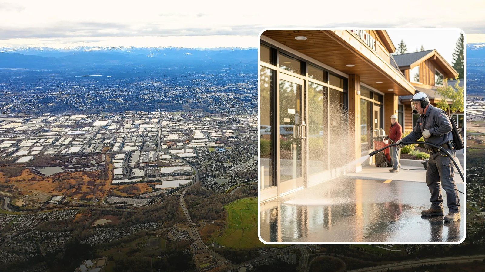 Retail Center Cleaning in Kent, King County, WA - Comprehensive exterior cleaning for shopping centers covering storefronts, common walkways, and parking areas that draw shoppers...