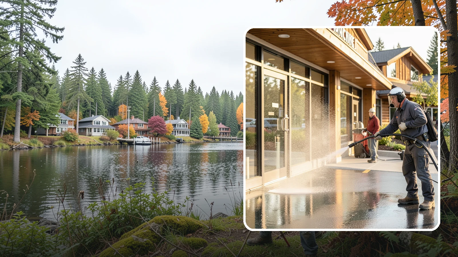 Retail Center Cleaning in La Conner, Skagit County, WA - Comprehensive exterior cleaning for shopping centers covering storefronts, common walkways, and parking areas that draw shoppers...