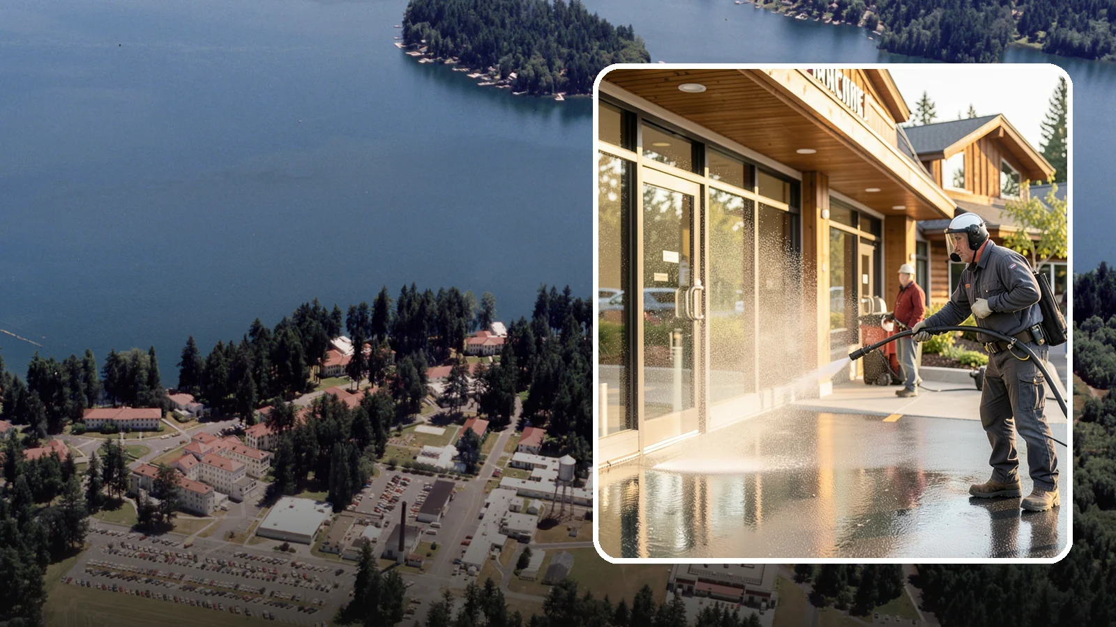 Retail Center Cleaning in Lakewood, Pierce County, WA - Comprehensive exterior cleaning for shopping centers covering storefronts, common walkways, and parking areas that draw shoppers...