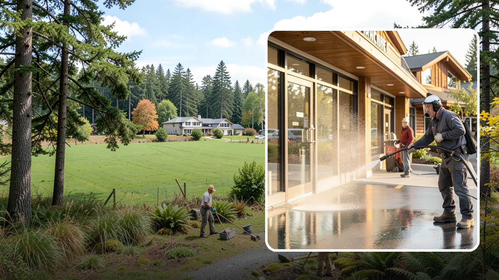 Retail Center Cleaning in Lyman, Skagit County, WA - Comprehensive exterior cleaning for shopping centers covering storefronts, common walkways, and parking areas that draw shoppers...