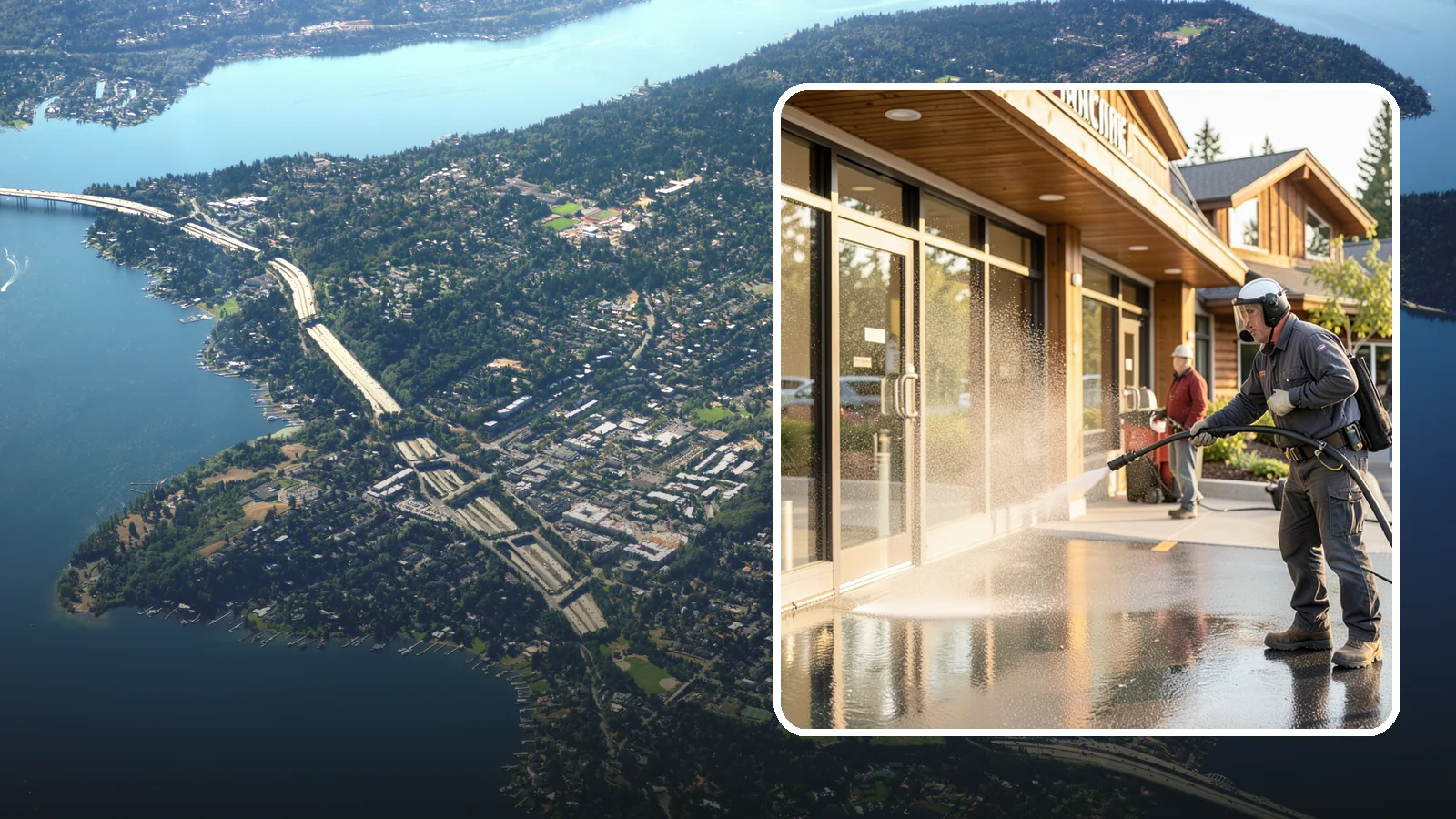Retail Center Cleaning in Mercer Island, King County, WA - Comprehensive exterior cleaning for shopping centers covering storefronts, common walkways, and parking areas that draw shoppers...