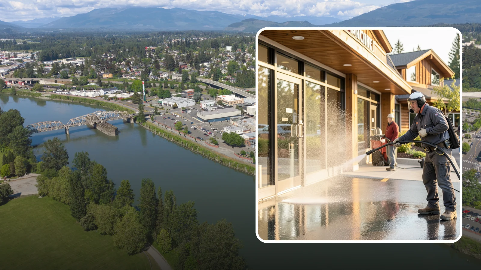 Retail Center Cleaning in Mount Vernon, Skagit County, WA - Comprehensive exterior cleaning for shopping centers covering storefronts, common walkways, and parking areas that draw shoppers...