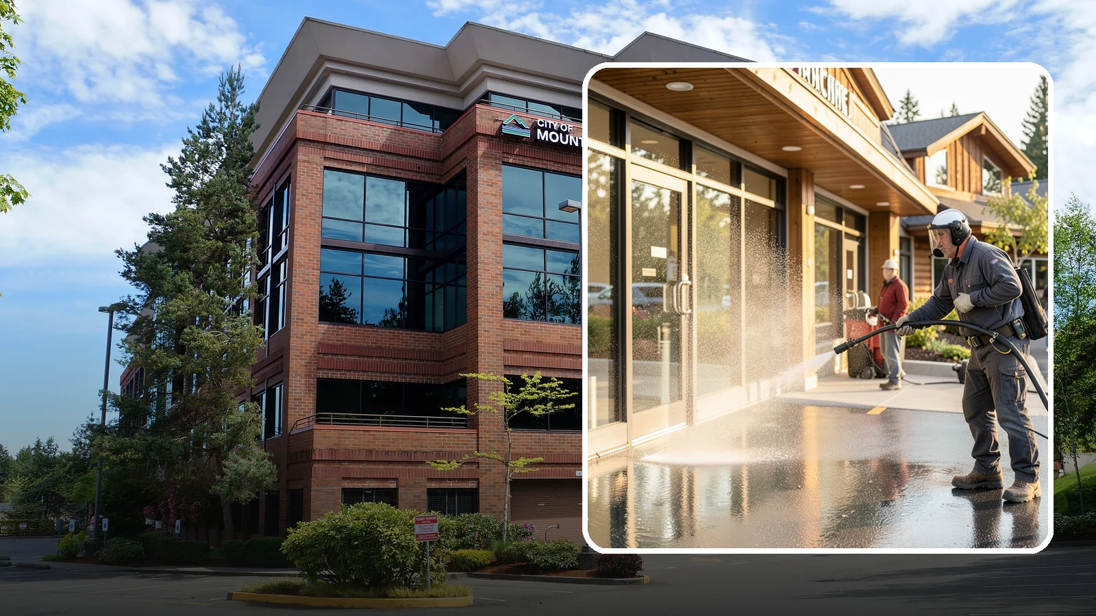 Retail Center Cleaning in Mountlake Terrace, Snohomish County, WA - Comprehensive exterior cleaning for shopping centers covering storefronts, common walkways, and parking areas that draw shoppers...
