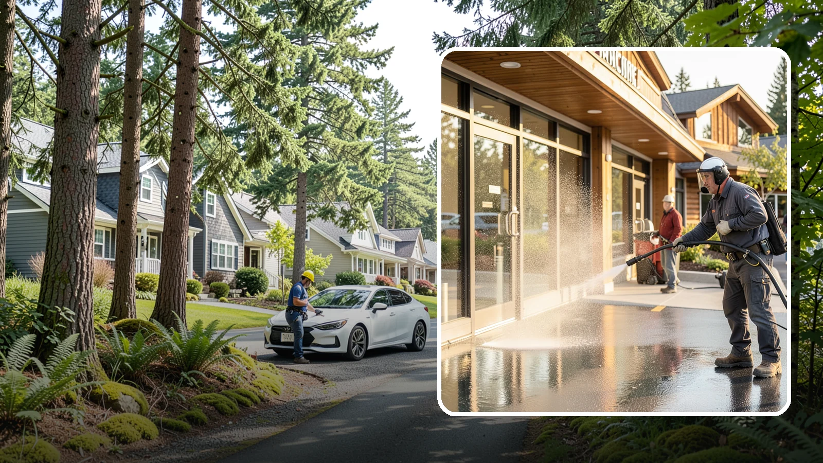 Retail Center Cleaning in Normandy Park, King County, WA - Comprehensive exterior cleaning for shopping centers covering storefronts, common walkways, and parking areas that draw shoppers...