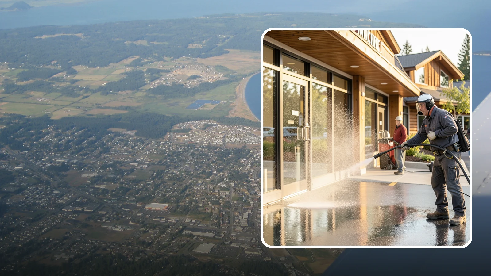 Retail Center Cleaning in Oak Harbor, Island County, WA - Comprehensive exterior cleaning for shopping centers covering storefronts, common walkways, and parking areas that draw shoppers...