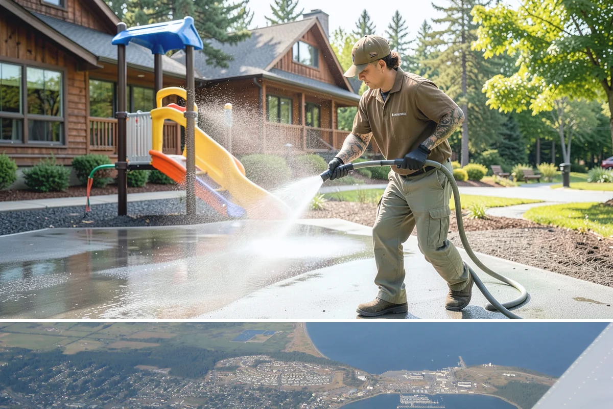 Retail Center Cleaning in Oak Harbor, Island County, WA - A spring refresh followed by pre-holiday cleaning in late fall keeps a retail center looking its best through peak shopping...