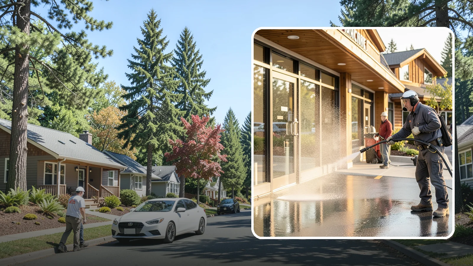 Retail Center Cleaning in Orting, Pierce County, WA - Comprehensive exterior cleaning for shopping centers covering storefronts, common walkways, and parking areas that draw shoppers...