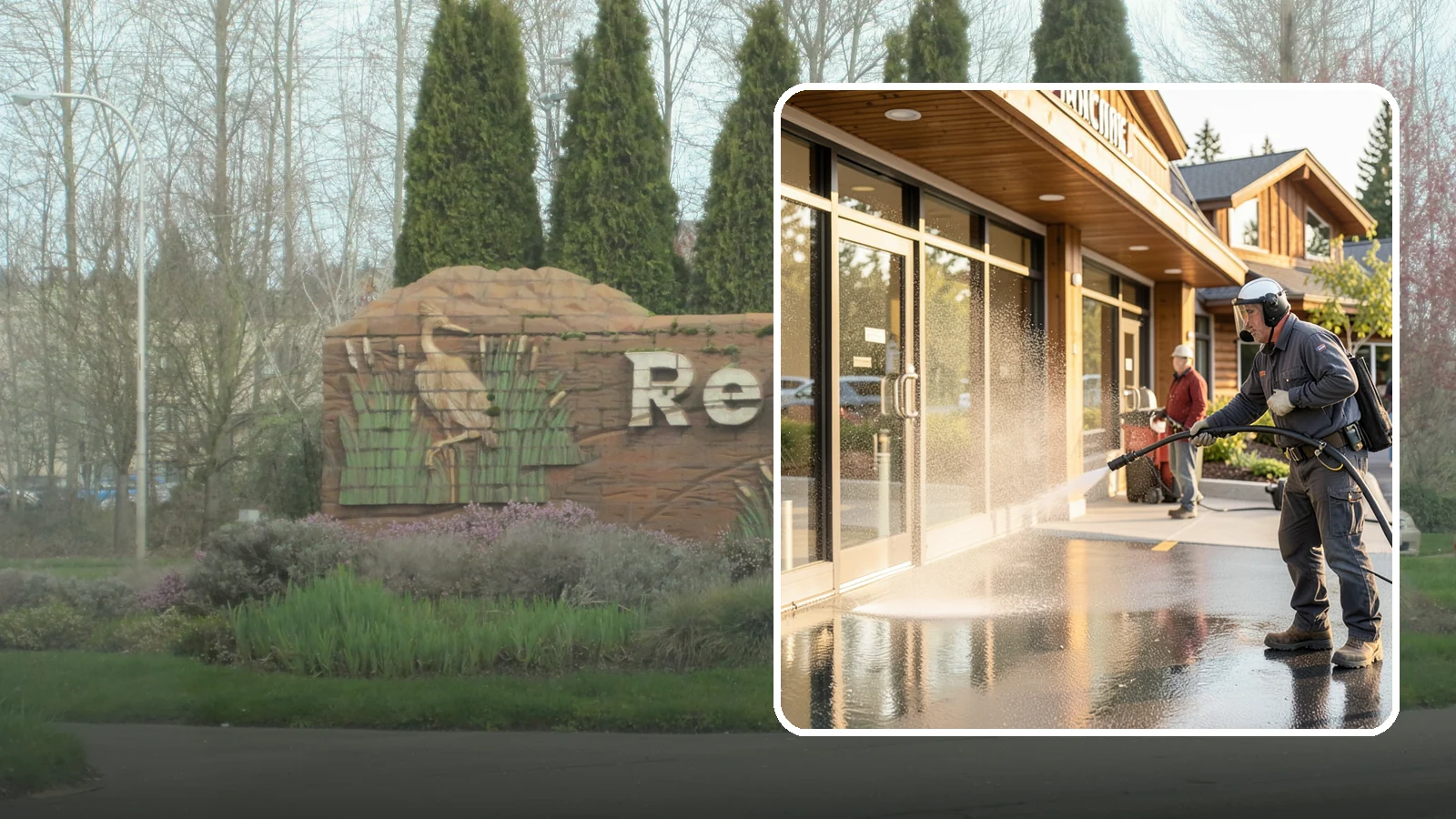 Retail Center Cleaning in Renton, King County, WA - Comprehensive exterior cleaning for shopping centers covering storefronts, common walkways, and parking areas that draw shoppers...
