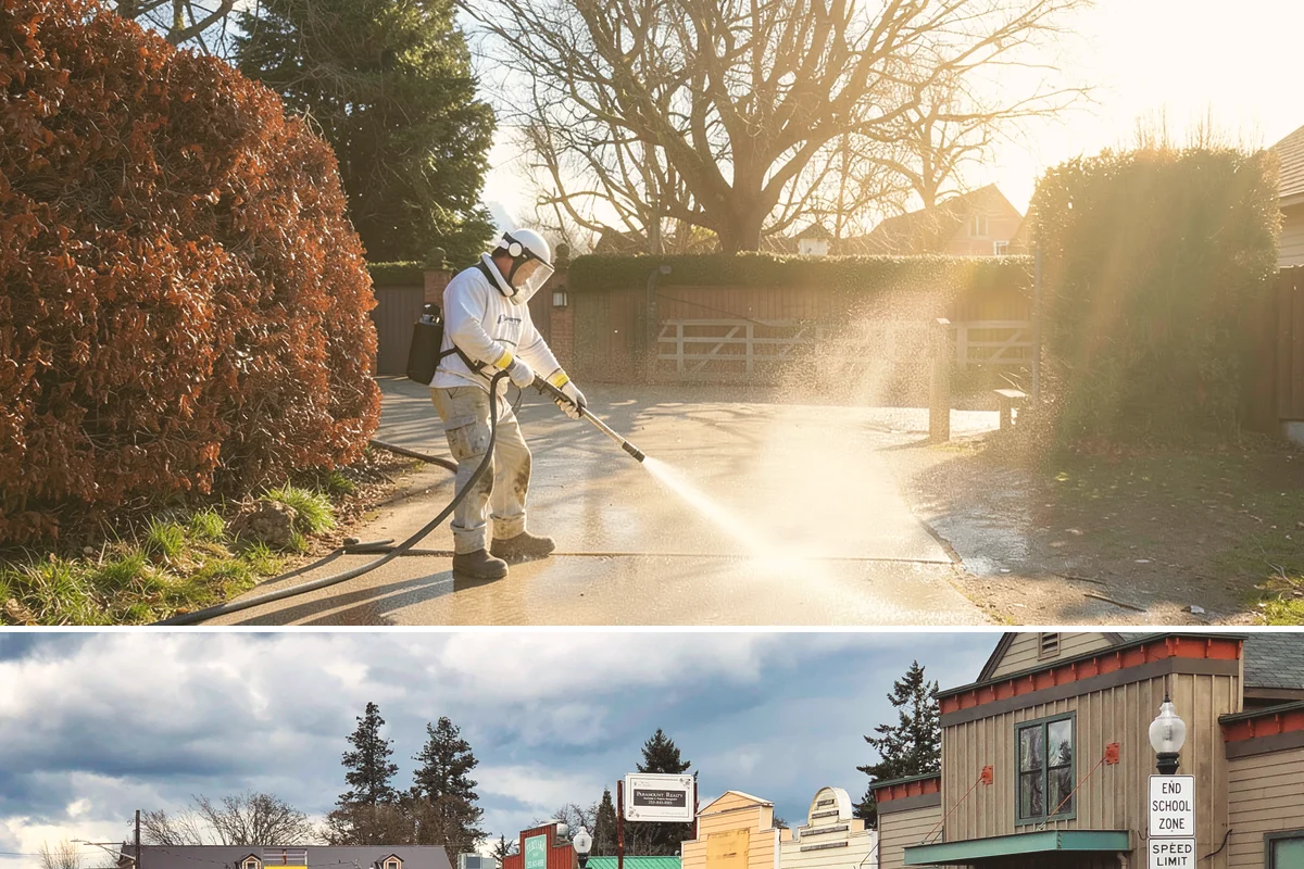 Retail Center Cleaning in Roy, Pierce County, WA - A spring refresh followed by pre-holiday cleaning in late fall keeps a retail center looking its best through peak shopping...