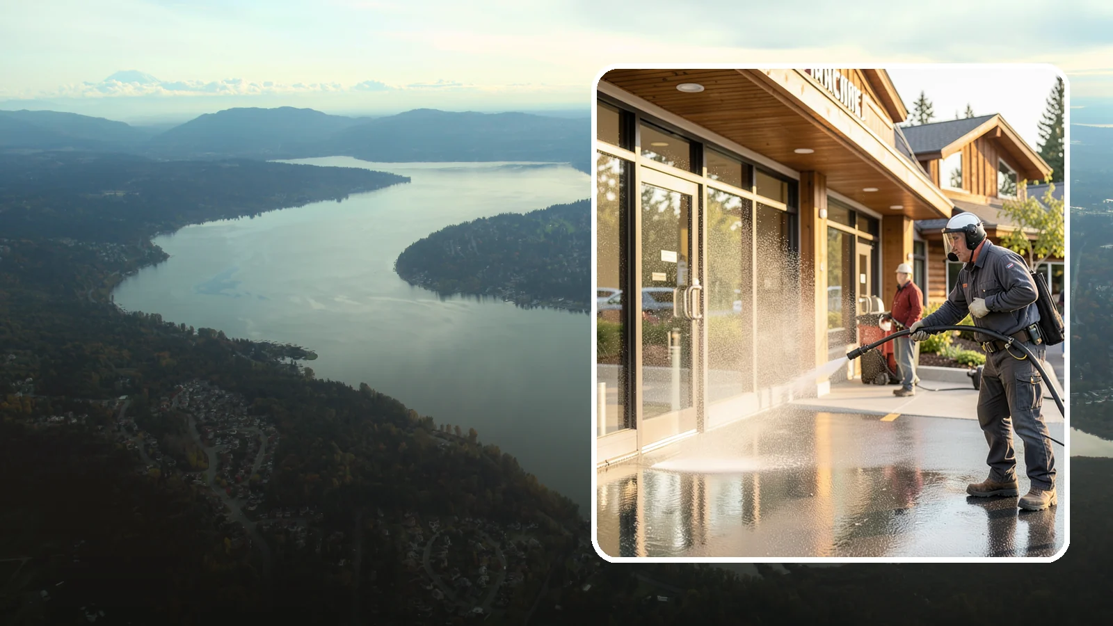 Retail Center Cleaning in Sammamish, King County, WA - Comprehensive exterior cleaning for shopping centers covering storefronts, common walkways, and parking areas that draw shoppers...