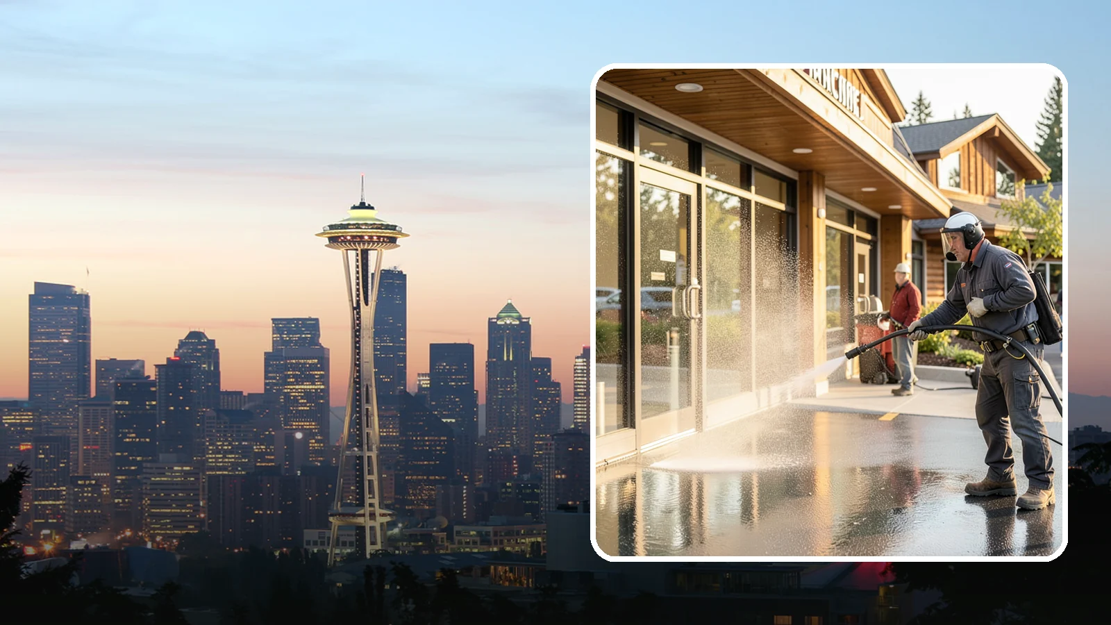 Retail Center Cleaning in Seattle, King County, WA - Comprehensive exterior cleaning for shopping centers covering storefronts, common walkways, and parking areas that draw shoppers...
