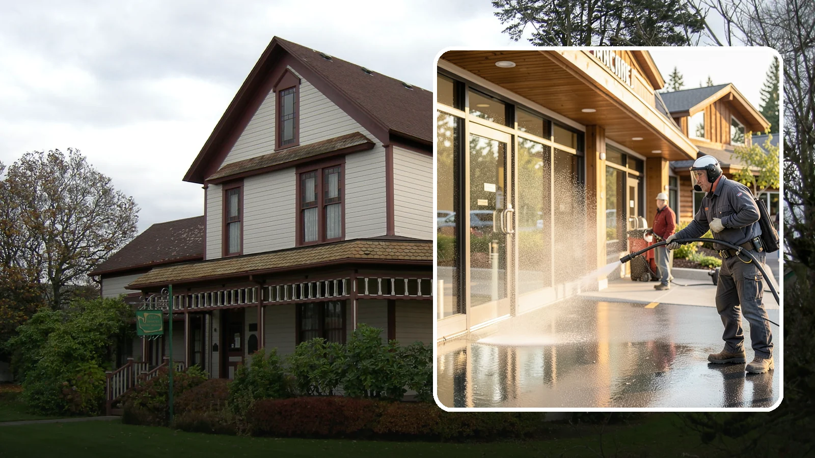Retail Center Cleaning in Sumner, Pierce County, WA - Comprehensive exterior cleaning for shopping centers covering storefronts, common walkways, and parking areas that draw shoppers...