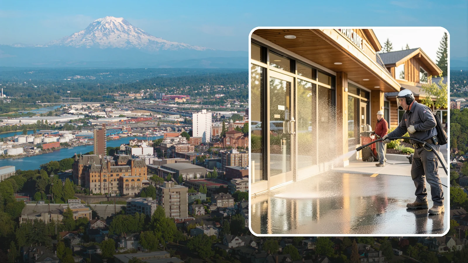 Retail Center Cleaning in Tacoma, Pierce County, WA - Comprehensive exterior cleaning for shopping centers covering storefronts, common walkways, and parking areas that draw shoppers...