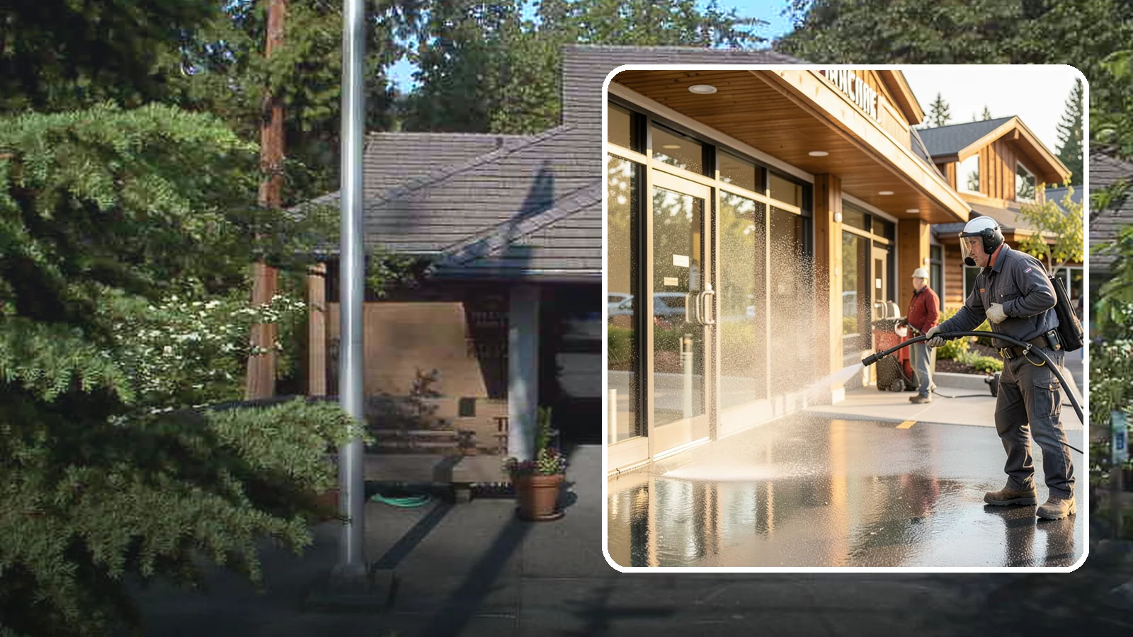 Retail Center Cleaning in Yarrow Point, King County, WA - Comprehensive exterior cleaning for shopping centers covering storefronts, common walkways, and parking areas that draw shoppers...