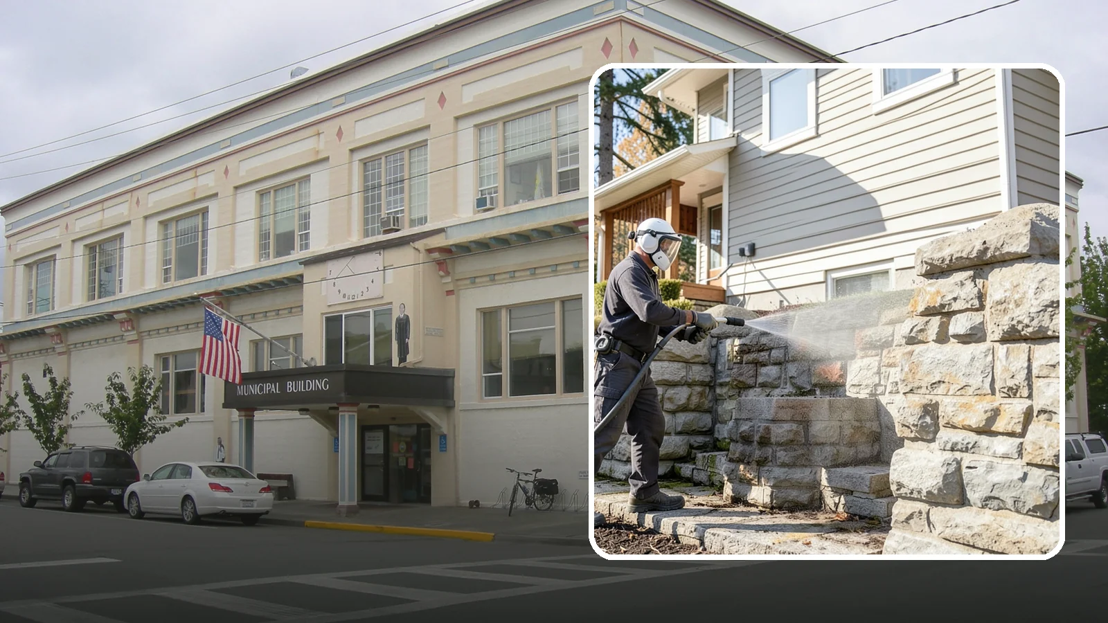 Retaining Wall Cleaning in Anacortes, Skagit County, WA - Clean poured and block retaining walls to remove the moss, algae, and soil staining typical of terraced Northwest yards.