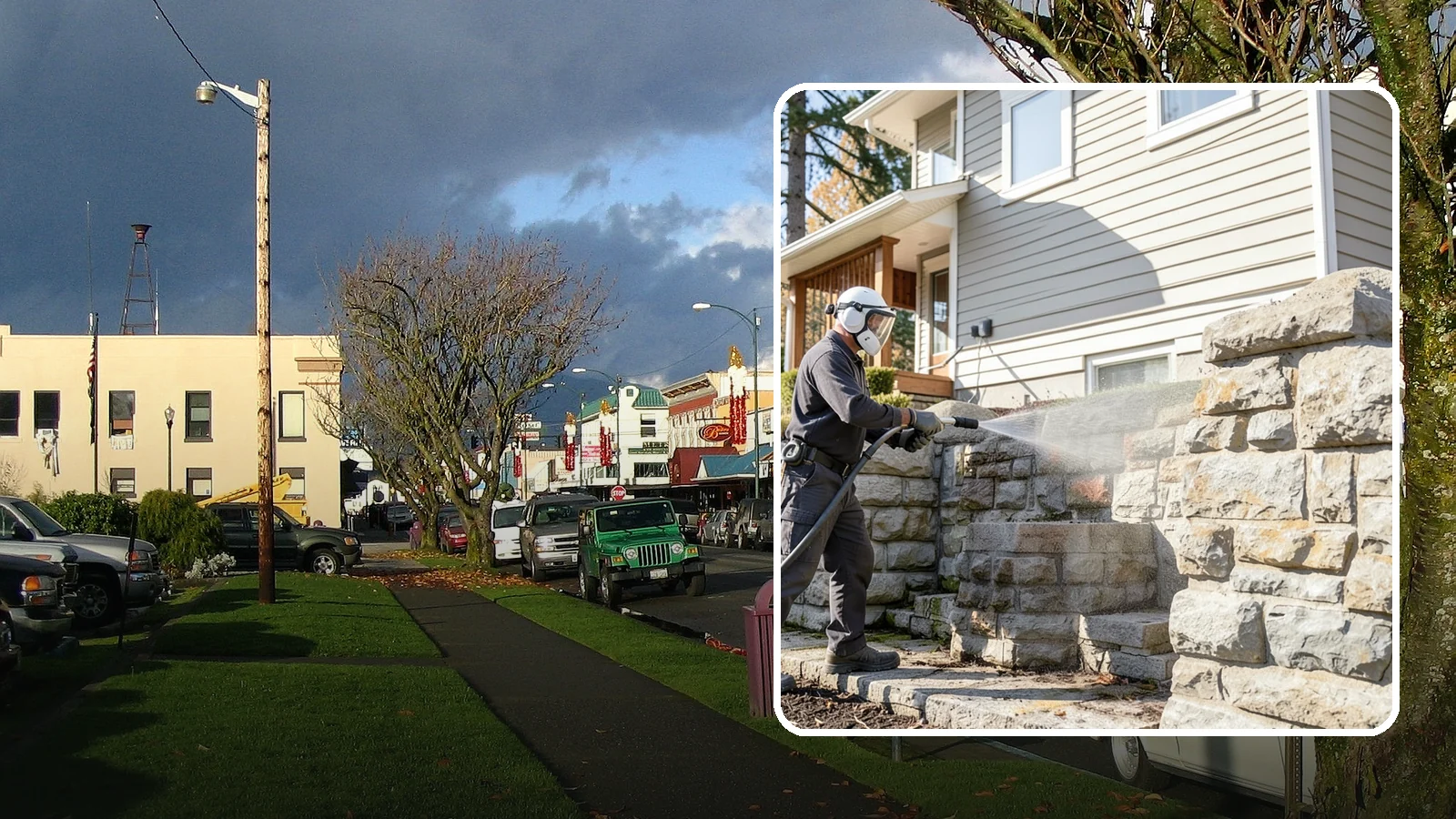 Retaining Wall Cleaning in Arlington, Snohomish County, WA - Clean poured and block retaining walls to remove the moss, algae, and soil staining typical of terraced Northwest yards.