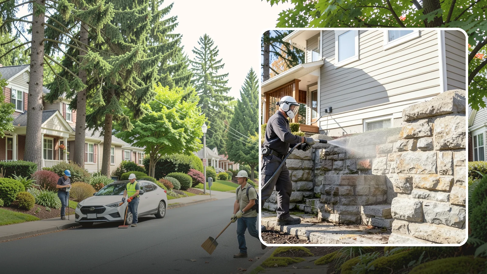 Retaining Wall Cleaning in Beaux Arts Village, King County, WA - Clean poured and block retaining walls to remove the moss, algae, and soil staining typical of terraced Northwest yards.