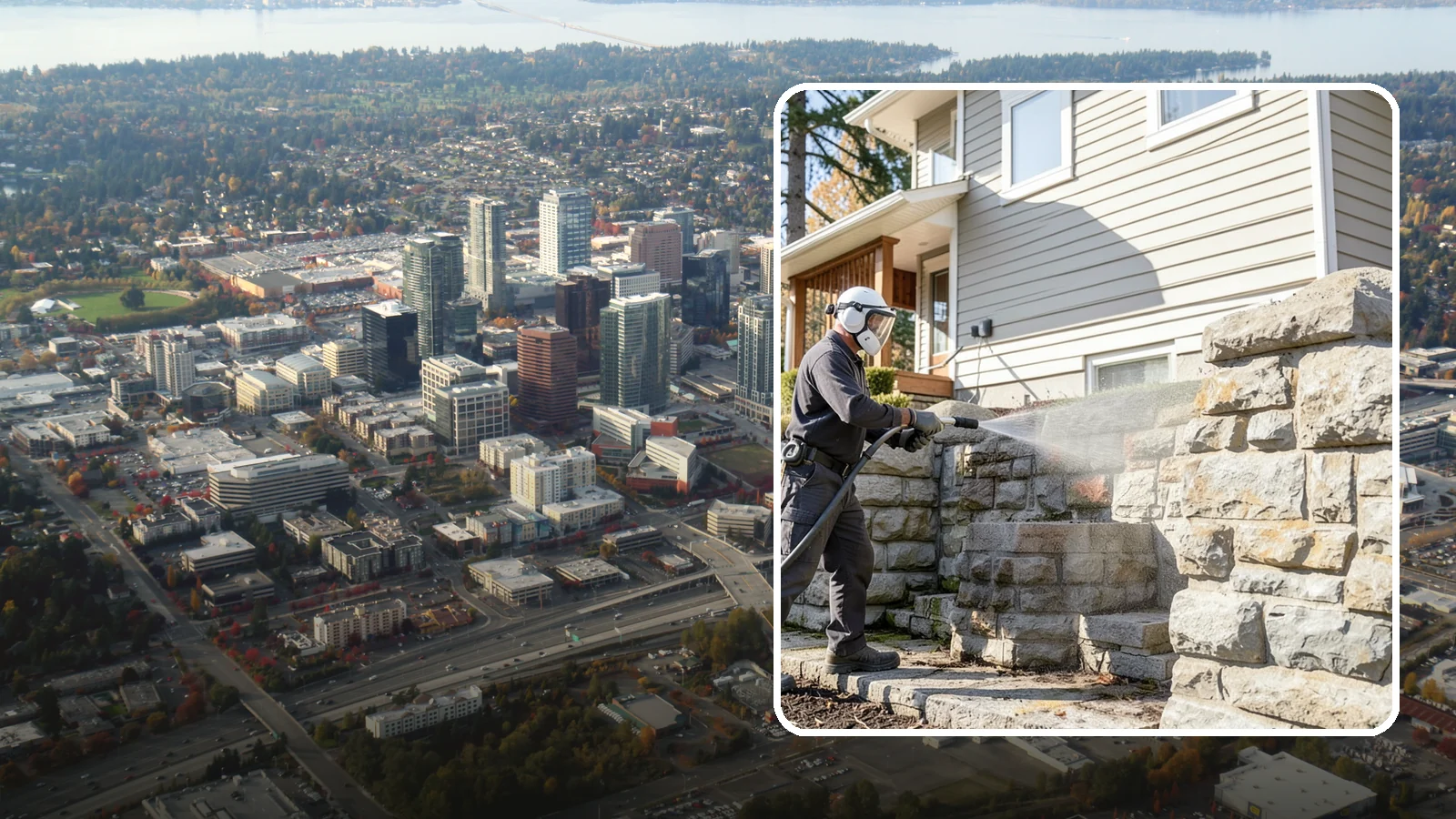 Retaining Wall Cleaning in Bellevue, King County, WA - Clean poured and block retaining walls to remove the moss, algae, and soil staining typical of terraced Northwest yards.