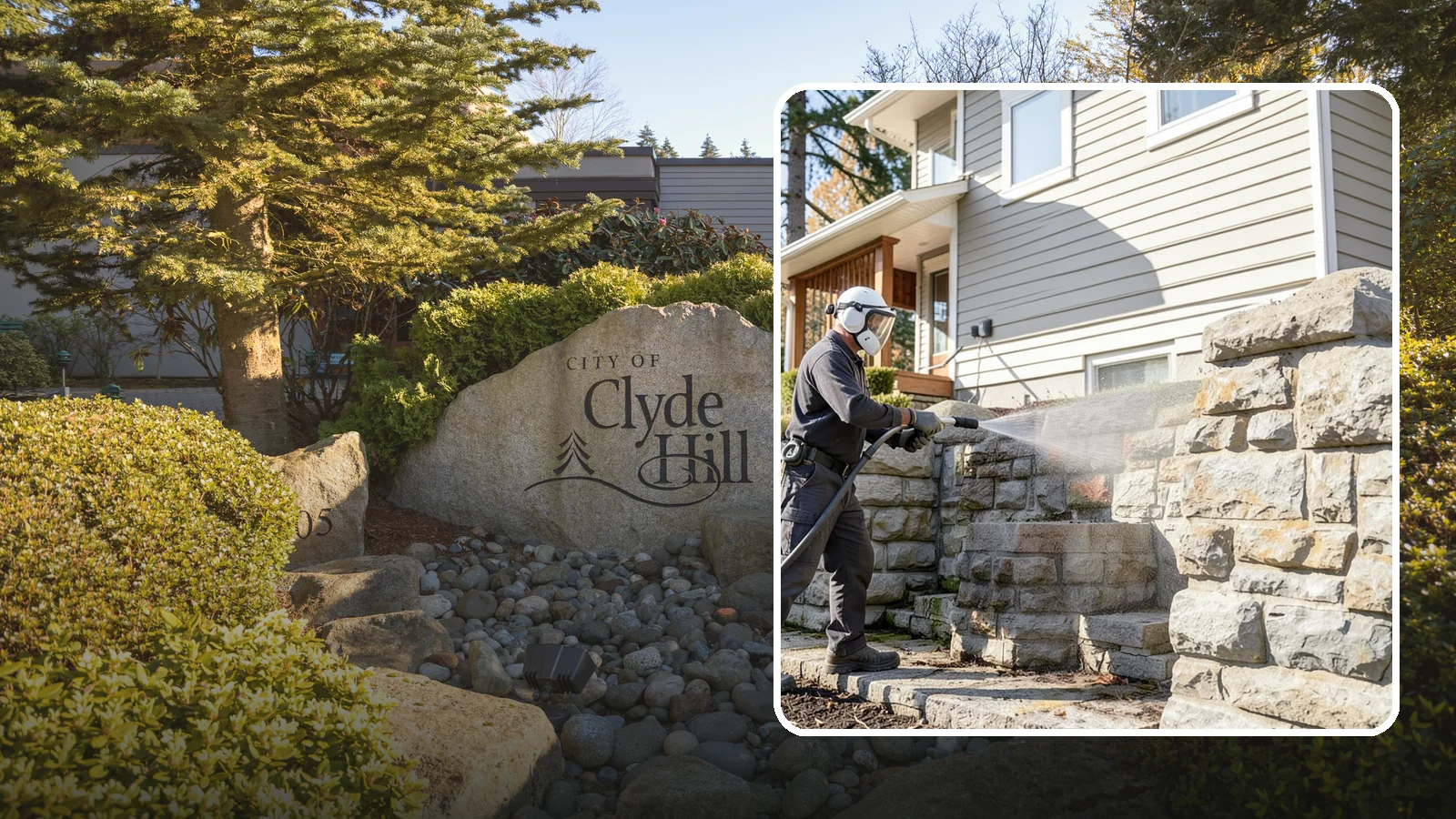 Retaining Wall Cleaning in Clyde Hill, King County, WA - Clean poured and block retaining walls to remove the moss, algae, and soil staining typical of terraced Northwest yards.