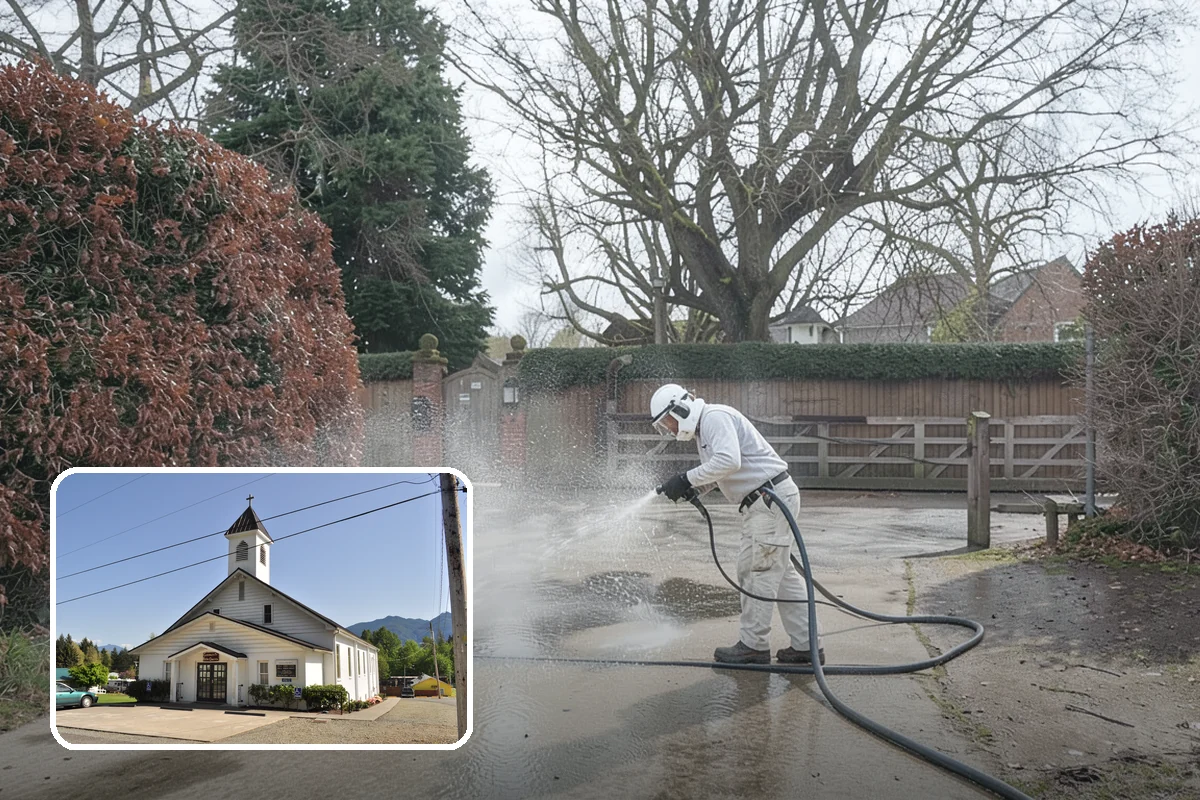 Retaining Wall Cleaning in Concrete, Skagit County, WA - Removes moss lodged in seams and mortar lines