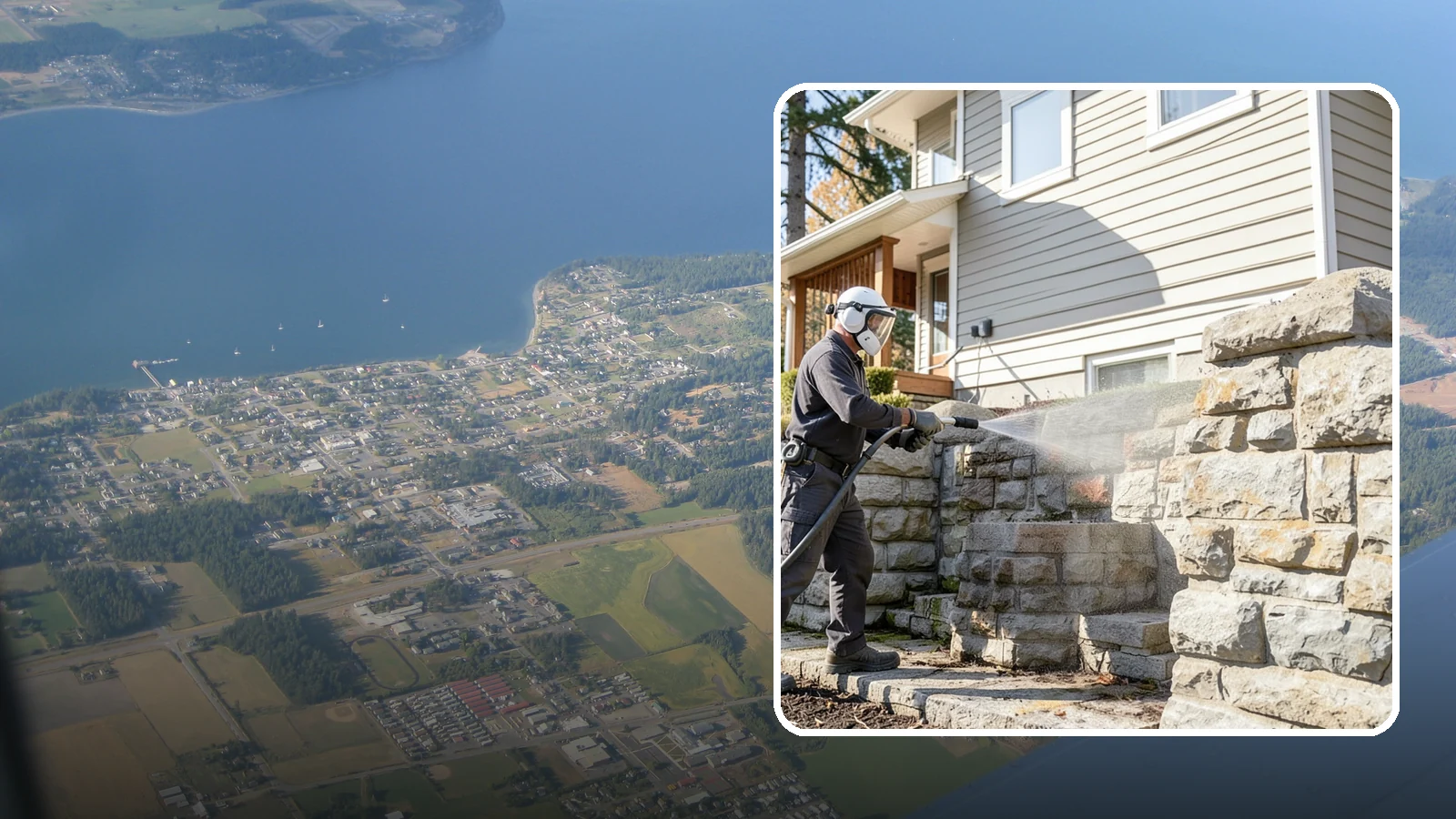 Retaining Wall Cleaning in Coupeville, Island County, WA - Clean poured and block retaining walls to remove the moss, algae, and soil staining typical of terraced Northwest yards.