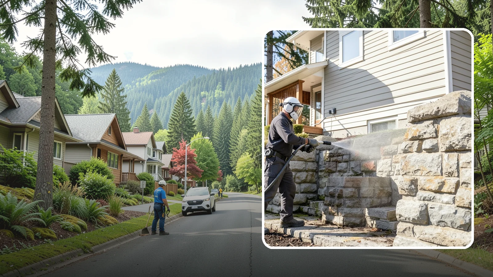 Retaining Wall Cleaning in Darrington, Snohomish County, WA - Clean poured and block retaining walls to remove the moss, algae, and soil staining typical of terraced Northwest yards.