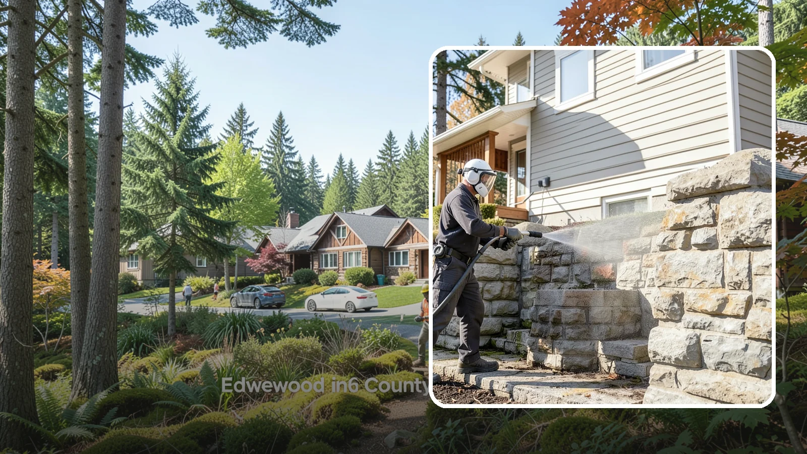 Retaining Wall Cleaning in Edgewood, Pierce County, WA - Clean poured and block retaining walls to remove the moss, algae, and soil staining typical of terraced Northwest yards.