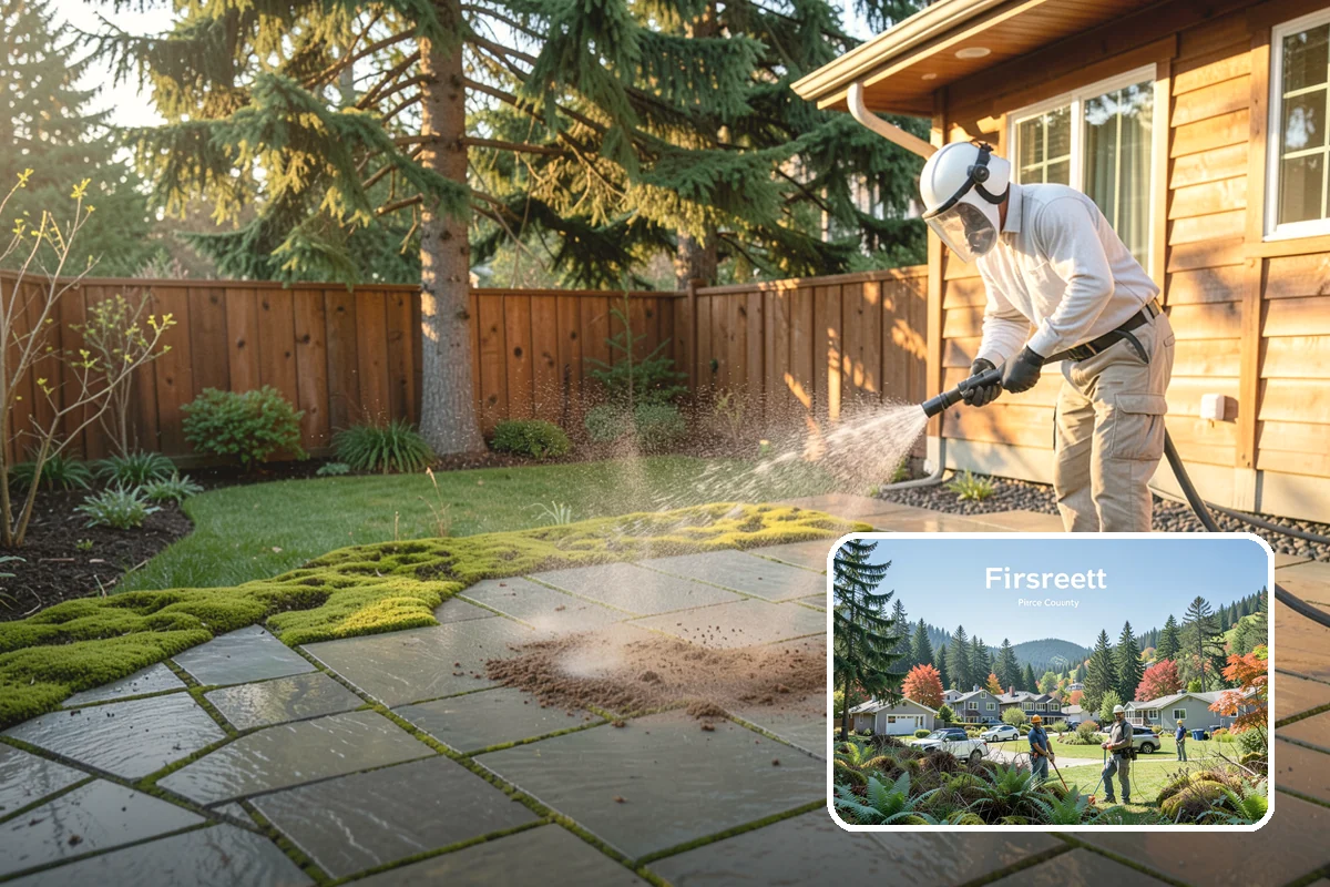 Retaining Wall Cleaning in Fircrest, Pierce County, WA - Removes moss lodged in seams and mortar lines
