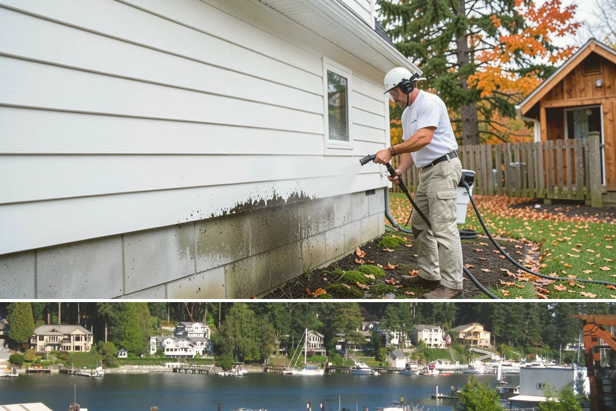 Retaining Wall Cleaning in Gig Harbor, Pierce County, WA - Early summer, once the ground begins to dry, reduces the moisture feeding wall growth and helps the cleaning last longer.