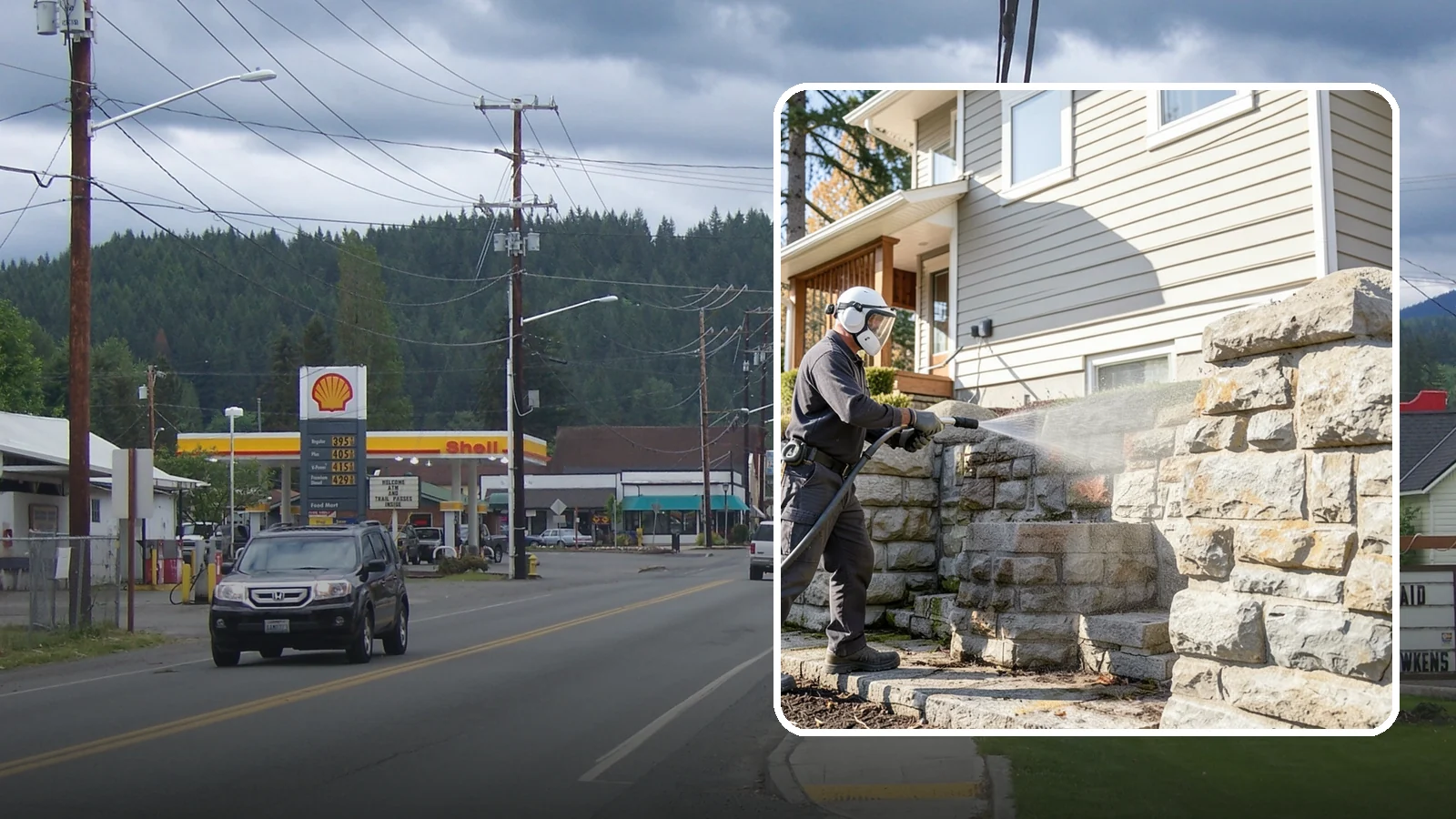 Retaining Wall Cleaning in Granite Falls, Snohomish County, WA - Clean poured and block retaining walls to remove the moss, algae, and soil staining typical of terraced Northwest yards.