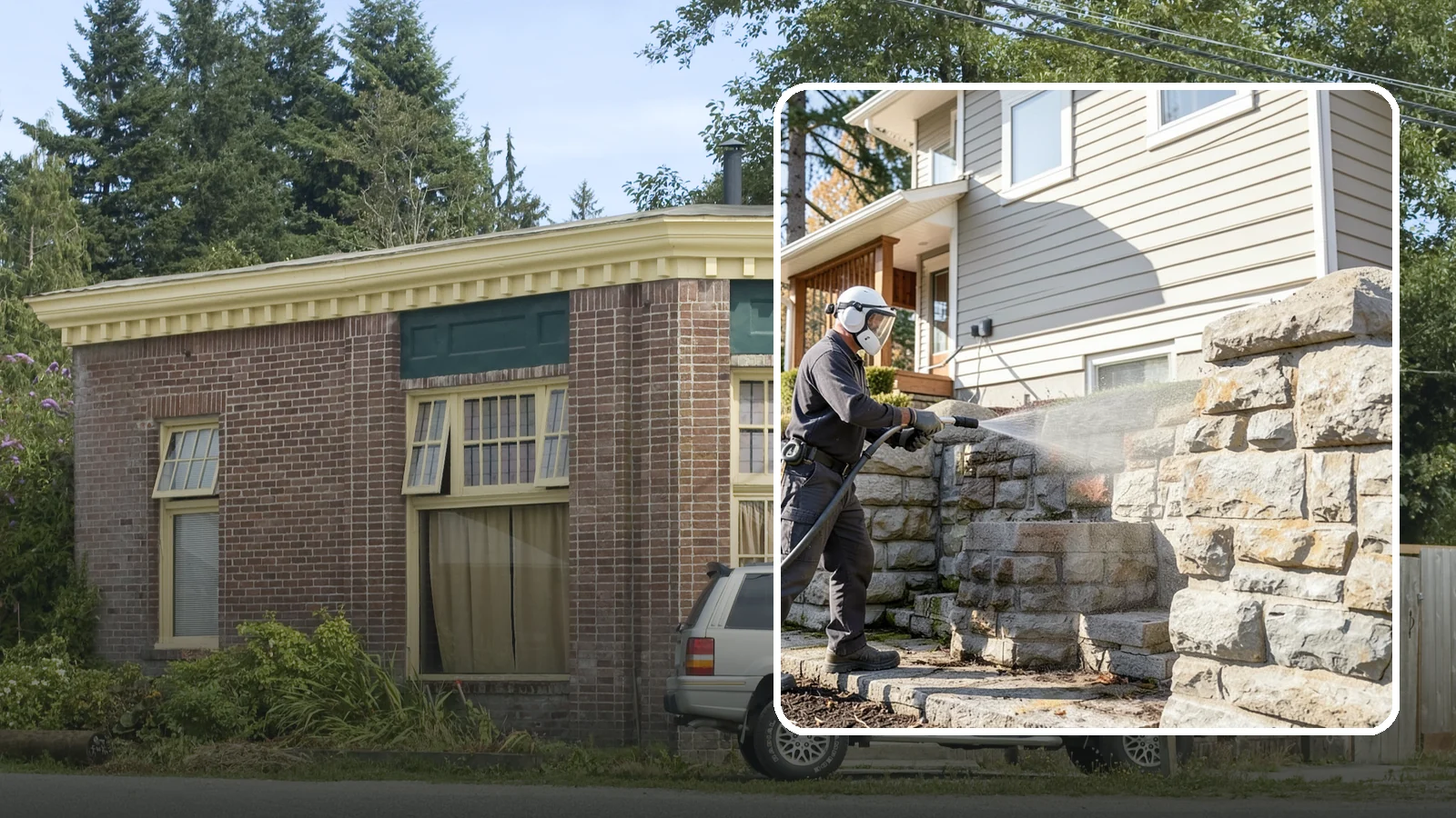 Retaining Wall Cleaning in Hamilton, Skagit County, WA - Clean poured and block retaining walls to remove the moss, algae, and soil staining typical of terraced Northwest yards.