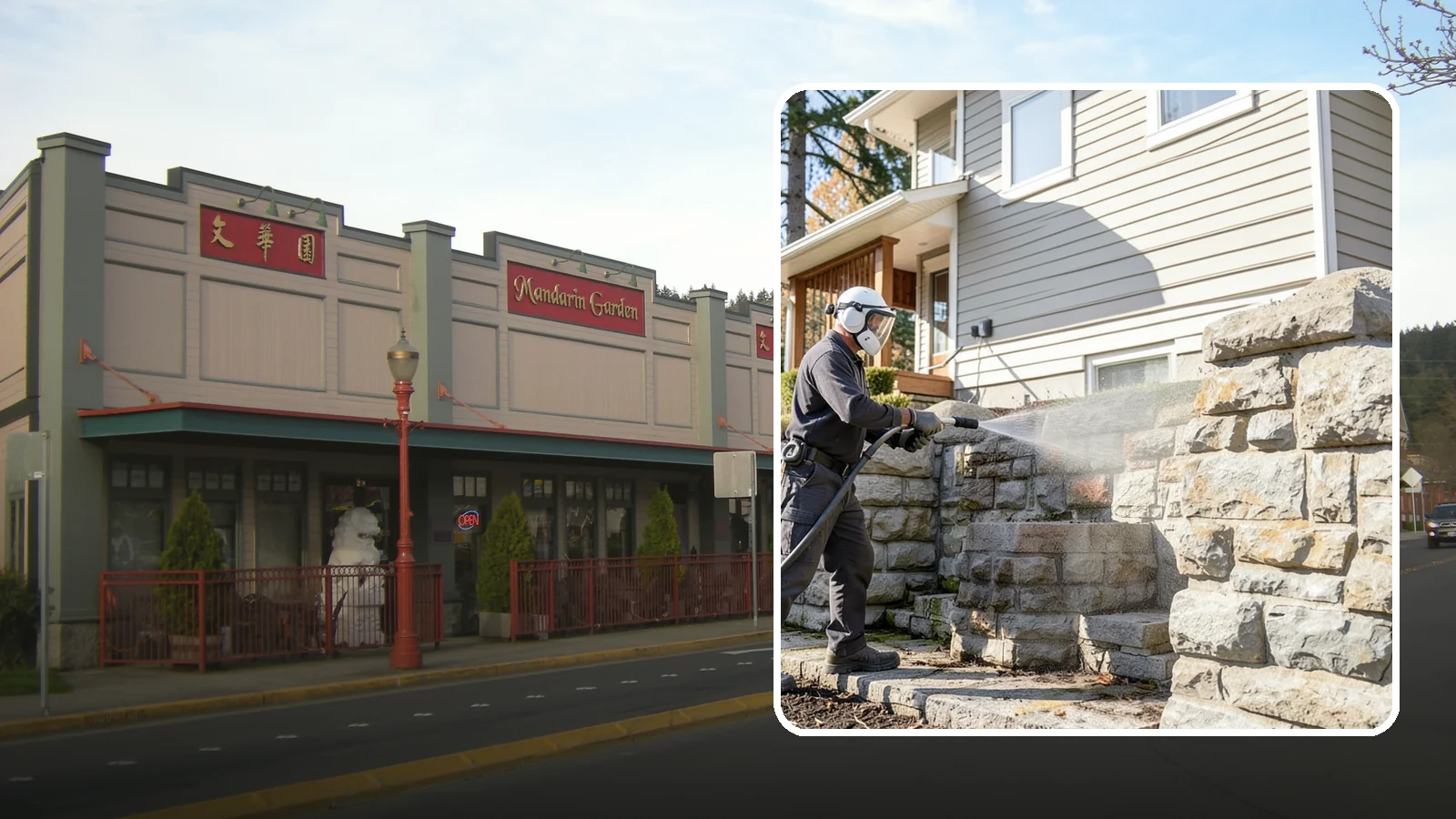 Retaining Wall Cleaning in Issaquah, King County, WA - Clean poured and block retaining walls to remove the moss, algae, and soil staining typical of terraced Northwest yards.
