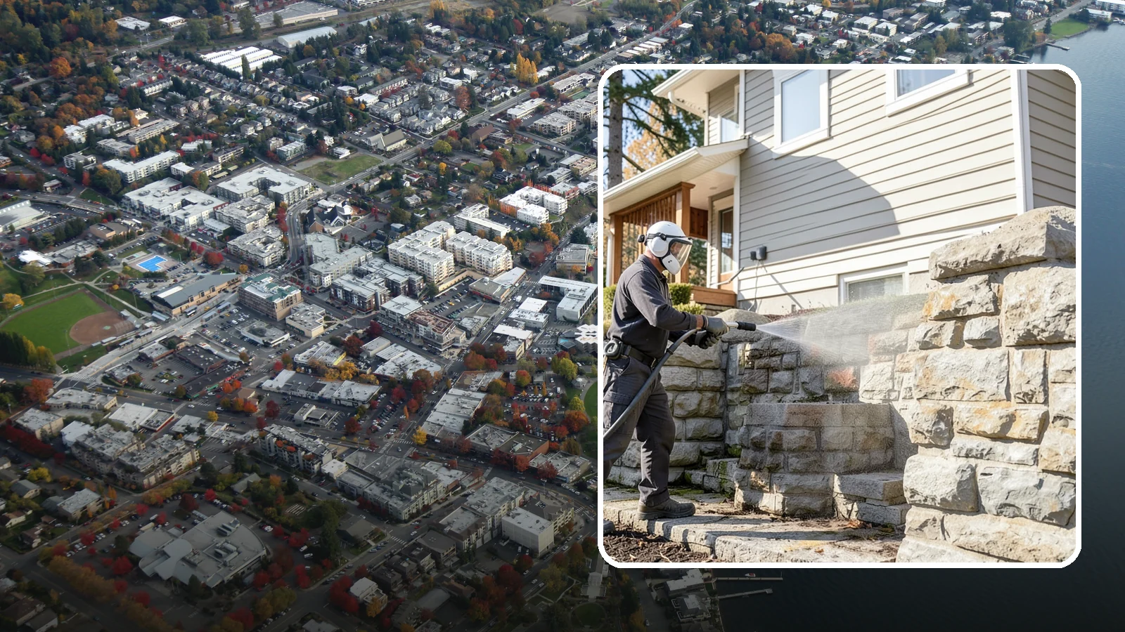 Retaining Wall Cleaning in Kirkland, King County, WA - Clean poured and block retaining walls to remove the moss, algae, and soil staining typical of terraced Northwest yards.