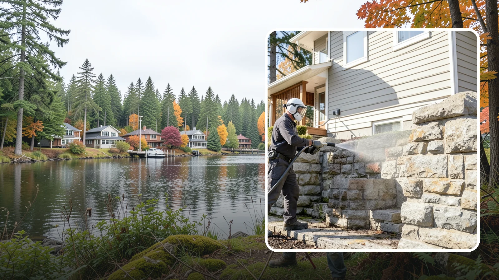 Retaining Wall Cleaning in La Conner, Skagit County, WA - Clean poured and block retaining walls to remove the moss, algae, and soil staining typical of terraced Northwest yards.