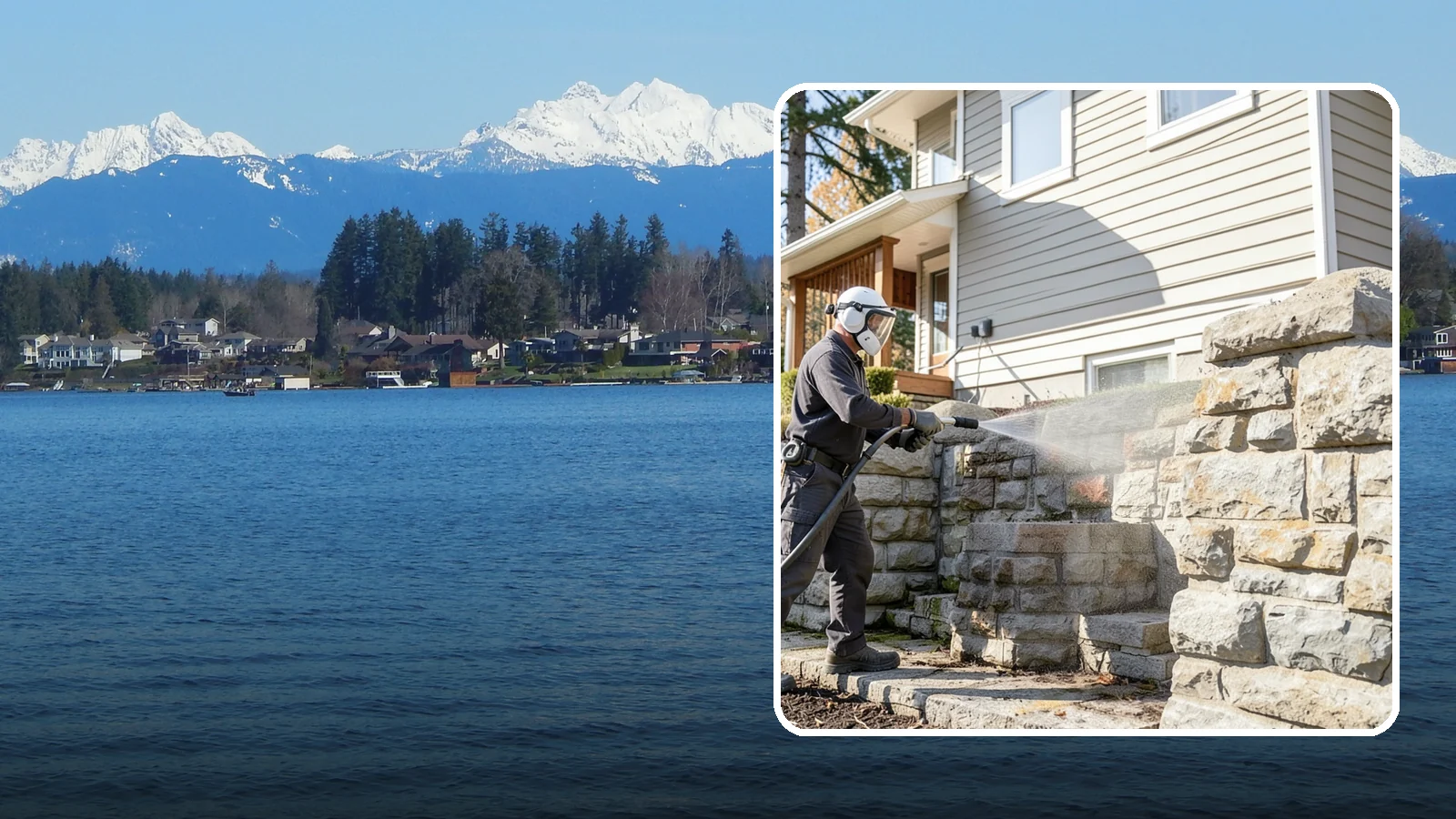 Retaining Wall Cleaning in Lake Stevens, Snohomish County, WA - Clean poured and block retaining walls to remove the moss, algae, and soil staining typical of terraced Northwest yards.