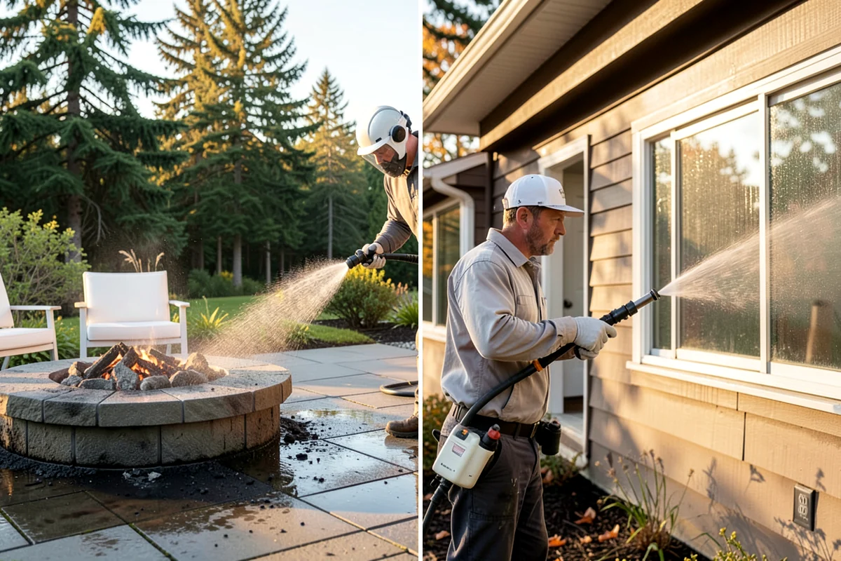 Retaining Wall Cleaning in Lakewood, Pierce County, WA - Clear vegetation creeping onto the wall face