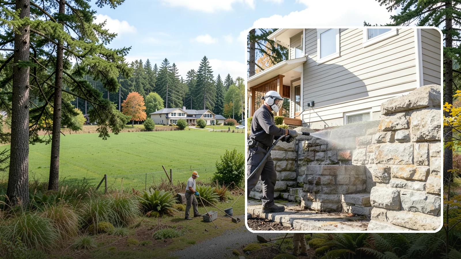 Retaining Wall Cleaning in Lyman, Skagit County, WA - Clean poured and block retaining walls to remove the moss, algae, and soil staining typical of terraced Northwest yards.