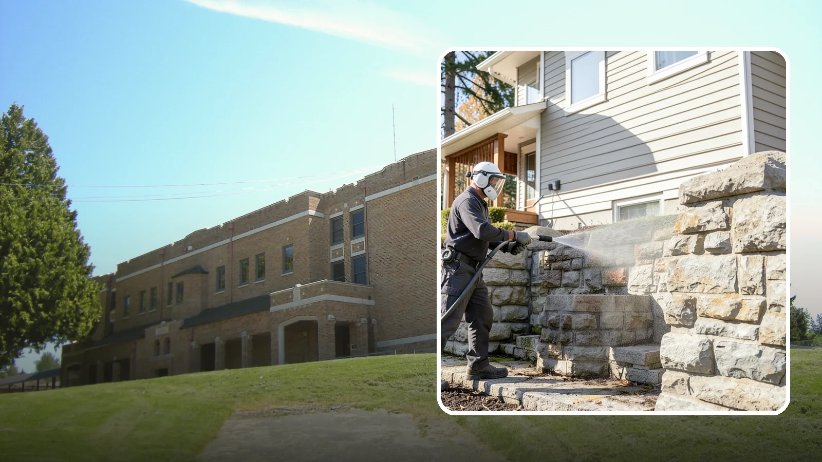 Retaining Wall Cleaning in Maple Valley, King County, WA - Clean poured and block retaining walls to remove the moss, algae, and soil staining typical of terraced Northwest yards.