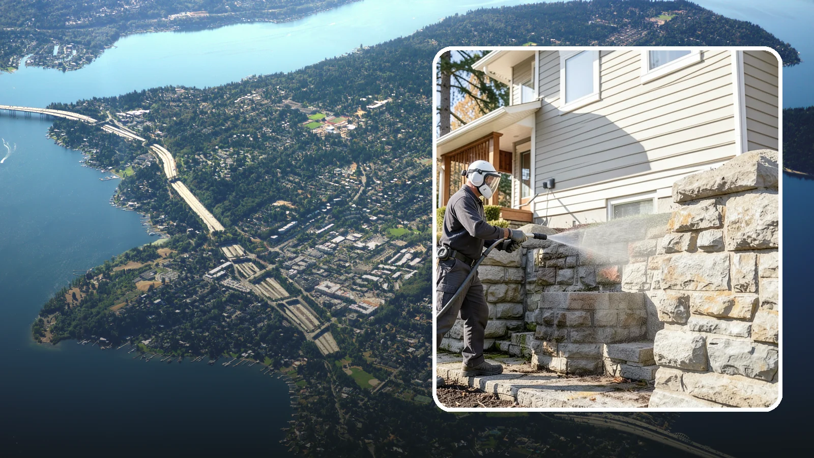 Retaining Wall Cleaning in Mercer Island, King County, WA - Clean poured and block retaining walls to remove the moss, algae, and soil staining typical of terraced Northwest yards.